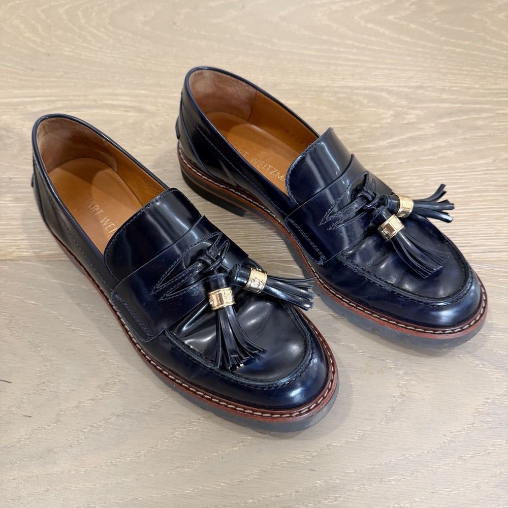 Stuart Weitzman Loafer Navy Old Money Preppy Academia Loafer Tassle 6.5